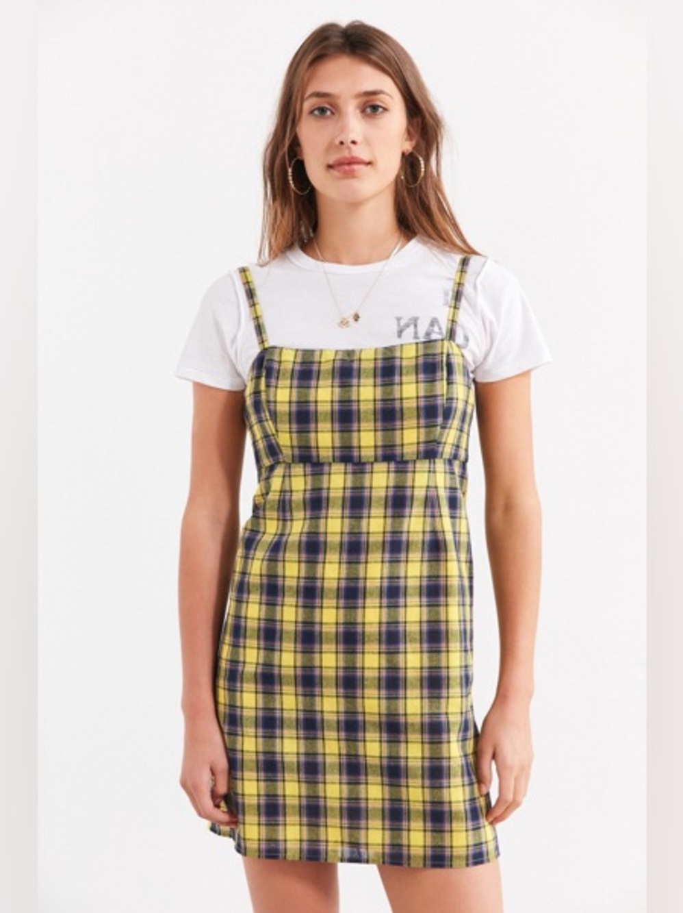 Yellow Plaid Spaghetti-Strap Dress